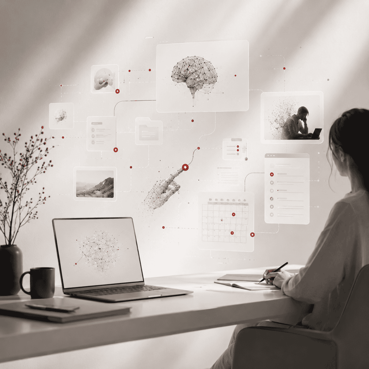Claude Cowork ile yapay zekanın iş akışlarına entegre edilmesini anlatan modern görsel